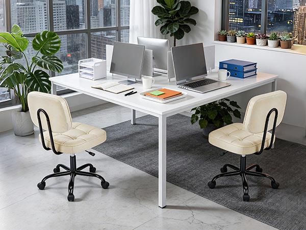 Armless Computer Chair with Lumbar Support – Ergonomic Low Back PU Leather Desk Chair – Height Adjustable, 360° Swivel Rolling Wheels – White, Space-Saving for Small Office