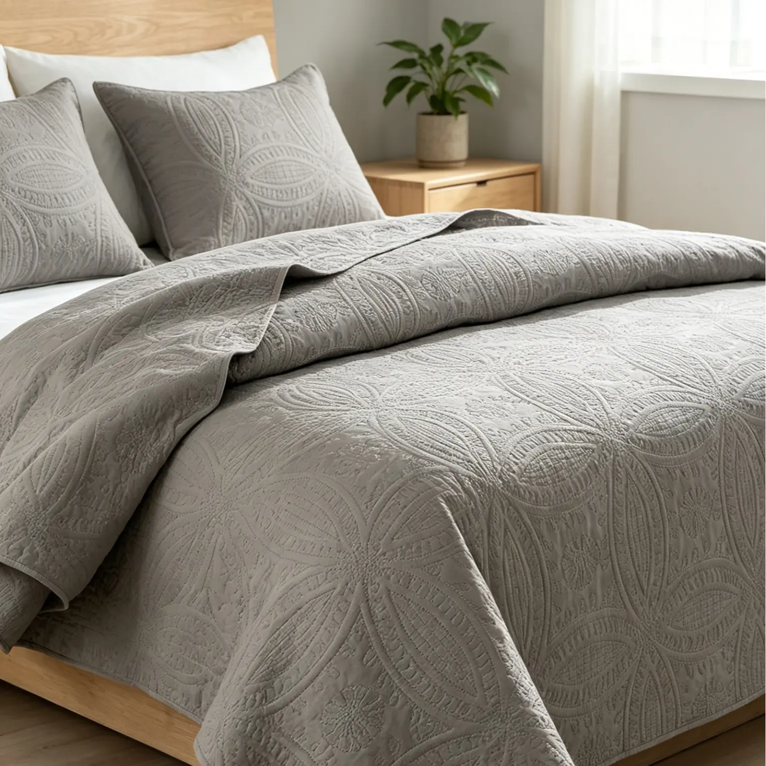 【Deas For You Days】Gray Ultrasonic Quilted Comforter Set, 3-Piece Lightweight Bedding Set, Soft Breathable All-Season Home Textile