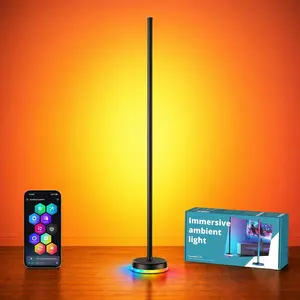 LED Floor Lamp, RGBICWW Corner Floor Lamp with Glowing Base and  Sync, Modern Standing Lamp 160 Million Colors, Color Changing Lamp for Bedroom Living Room  Office