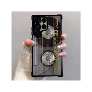 Retro Cassette Pattern Phone Case Compatible With Samsung Galaxy S25 S24 S23 S22 S21 FE Ultra Plus 4G 5G, Transparent Soft Back Cover For Drop Protection.