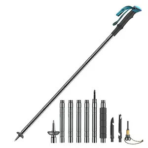 Adjustable Tactical Trekking Pole Multi-Tool with Fire Starter & Emergency Whistle for Hiking Camping Outdoor, 6 Section
