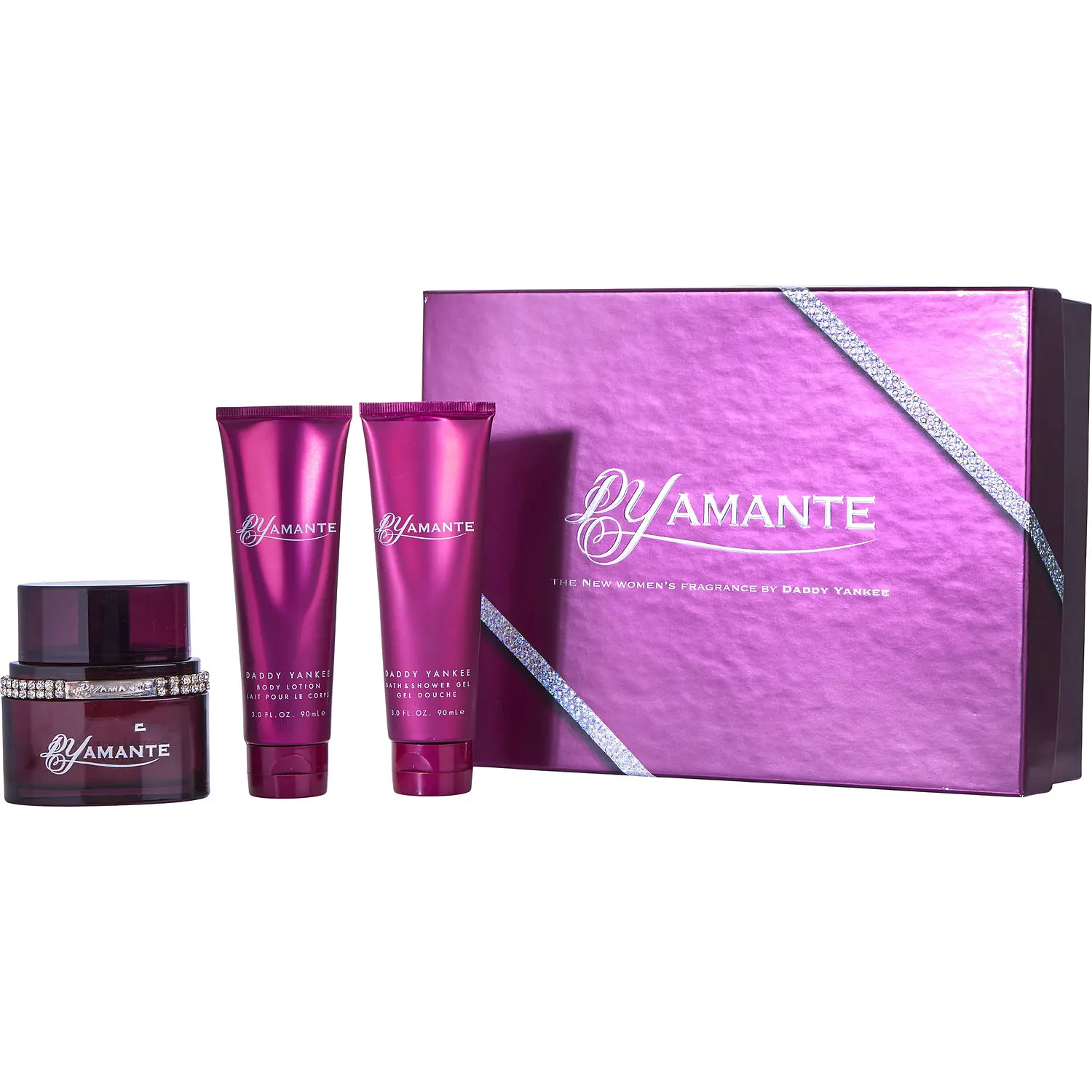 Daddy Yankee Dyamante Set-Eau De Parfum Spray 3.4 Oz & Body Lotion 3 Oz & Shower Gel 3 Oz & Bracelet For Women
