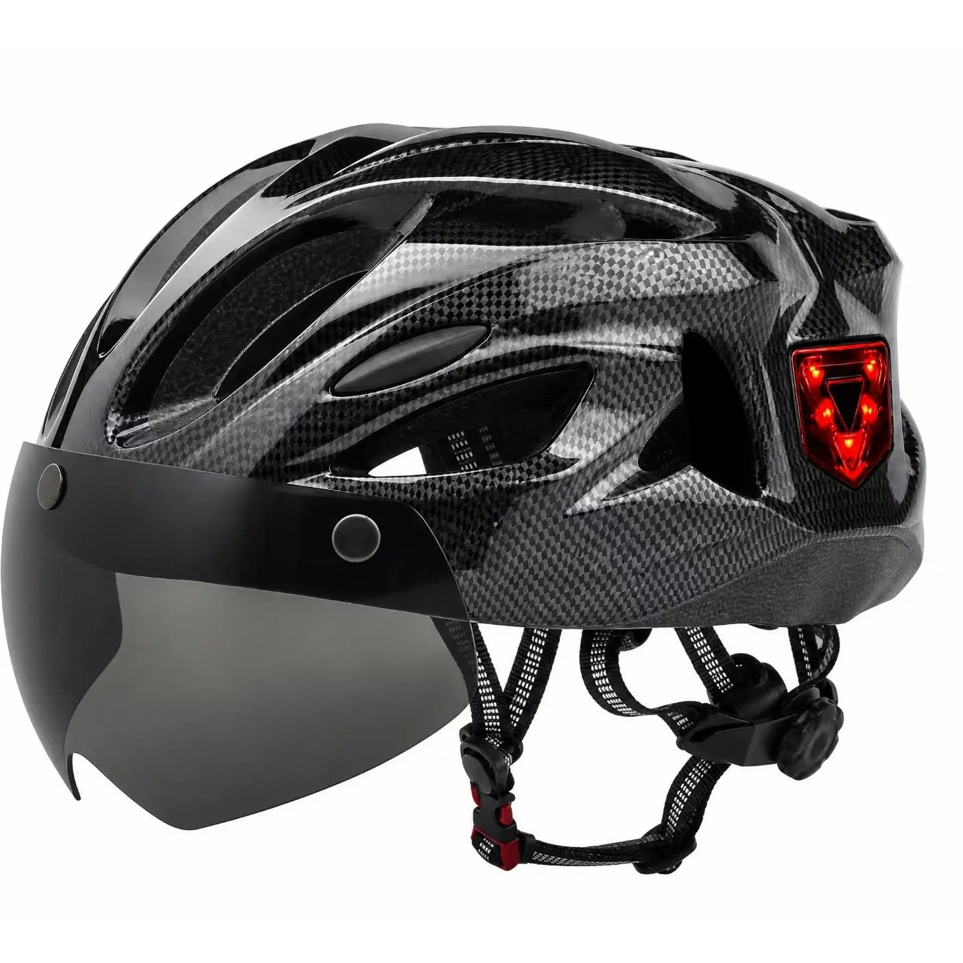 Unisex Adult Lightweight Carbon Fiber Bicycle Helmet - Breathable Material, Adjustable Fit, Detachable Magnetic Visor, Rear Light, Hollow Vents, Shockproof, Skin-Friendly, for Road Biking, Mountain Biking, Commuting, Daily Outdoor Cycling