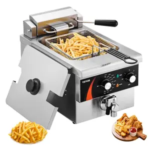 Commercial Deep Fryer, 1750W Electric Countertop Fryer with Basket, 9Qt /8.5 L Single Oil Fryer, 1mm Thickened Stainless Steel, Time & Temp Control, for Kitchen Restaurant Use, Silver