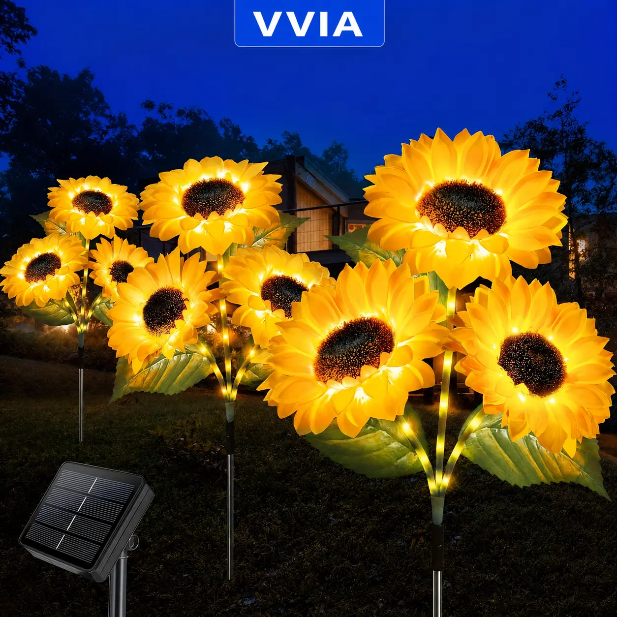 pieceSolar Simulated Sunflower Garden Light Strip With Solar Panel - Courtyard Solar Light, Outdoor Automatic Switch, Solar Energy-saving Light, Sunflower Shaped Lamp Head, Matched With LED Warm Light, The Lighting Effect Of Petals And Sunflower Solar Lig