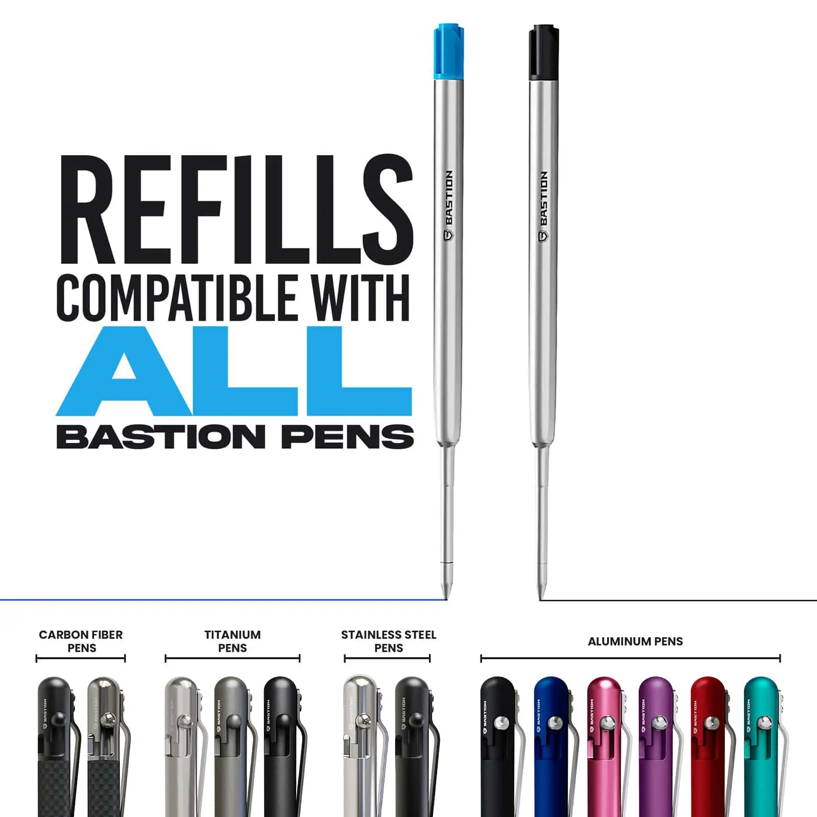 BASTION Replacement Ink Cartridge for Bolt Action Pens - Standard & Gel G2 .05 mm Fine Tip
