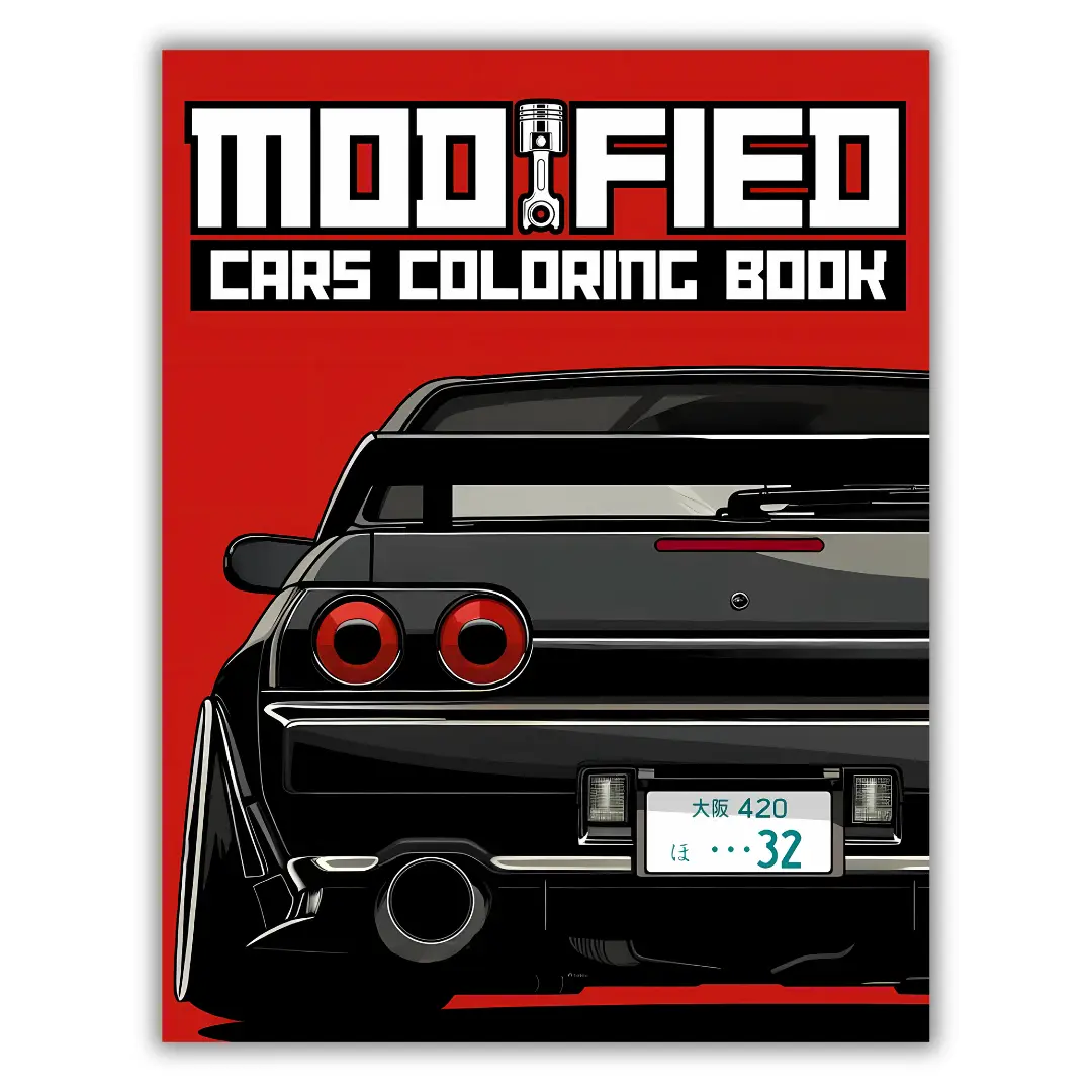Modified Cars Coloring Book: JDM, Retro & Sport Car Illustrations for Adults and Kids Automotive Adventure Drawing