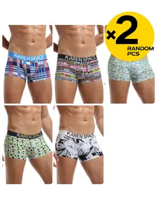 2/3/4 Pcs Random Color Men's Printed Boxers, Elastic & Breathable, Comfortable for Sports, Fitness & Body Shaping