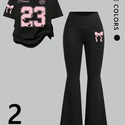 Women's Two-Piece Casual Short Sleeve Print T-Shirt & Long Pants Set, Casual Style Set, Fashion Summer, Comfortable, Breathable and Versatile, Daily Wear, Outfit, Womenswear