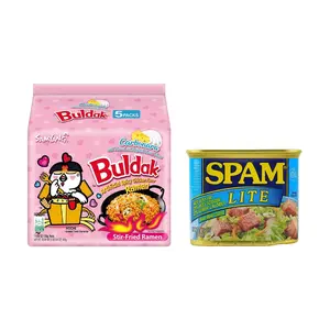 SAMYANG Korean Buldak Noodles Carbonara Hot Chicken Flavor 4.58oz+Lite Lunch Meat Low Calories,12oz【2 Combo Packs】