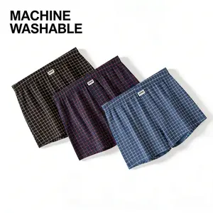 Men's Plaid Cotton Boxer Shorts Underwear - 3 Pack, Soft, Comfortable, Breathable, Classic Casual, Loose Stretch, Mid Waist Fit, Elastic Cooling, Machine Washable Menswear Underpants, Plaid Pattern
