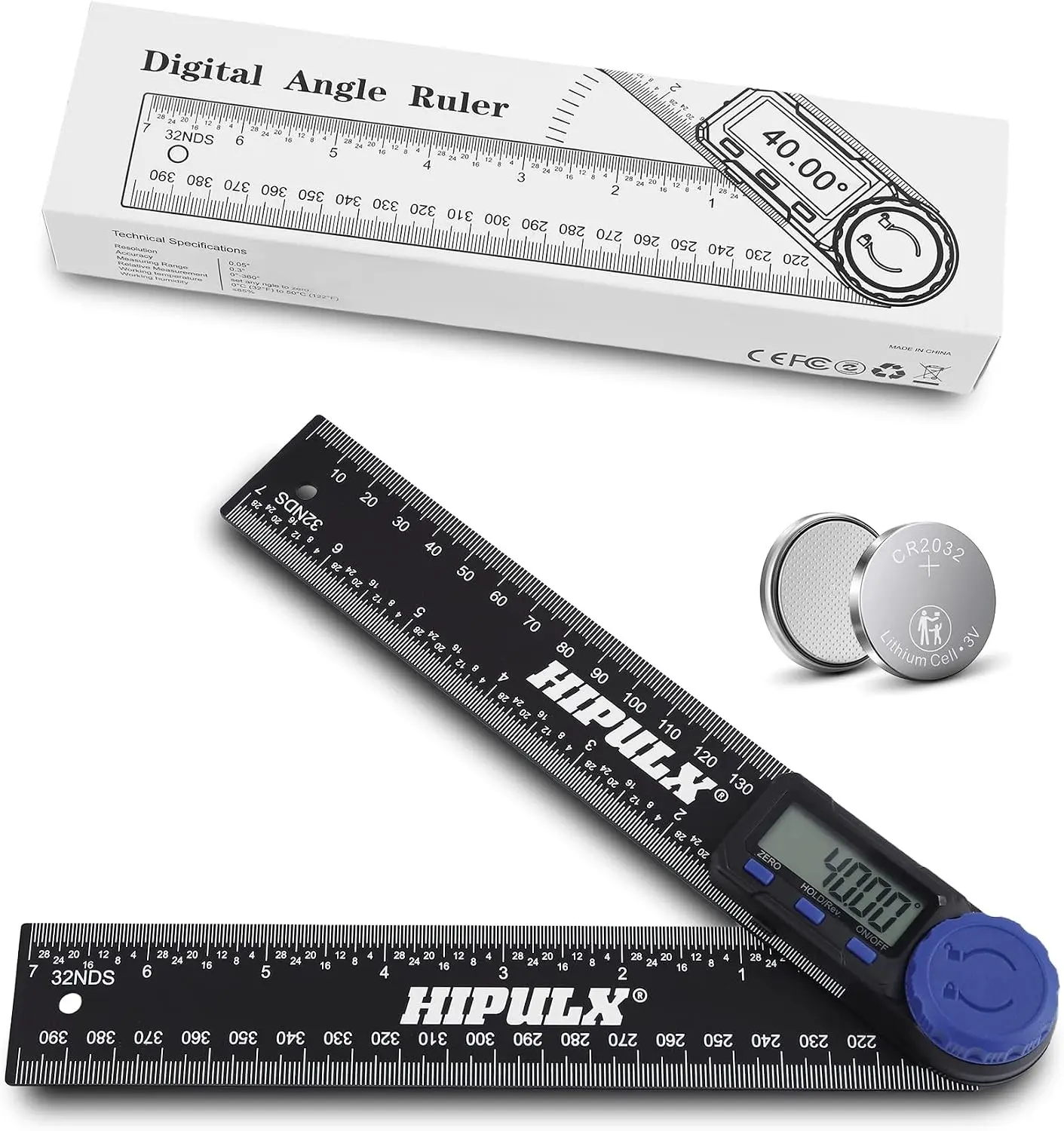 Digital Angle Finder Tool, 7 Inch Digital Protractor with LCD Display, 0-360° Angle Finder Tool Digital, Construction Protractor & Ruler with Dual Battery for Woodworking, Construction