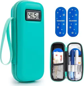 Insulin Cooler Travel Case with Temperature Display TSA Approved Medication Diabetic 2 Reusable Ice Packs for Supplies Refrigerated Organizer