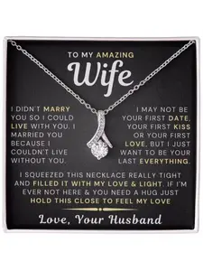 To My Amazing Wife V-shaped Pendant Necklace with Card and Gift Box Romantic Wedding Anniversary Gifts for Her Romantic Gifts for Her, Valentines Day Necklace From Husband
