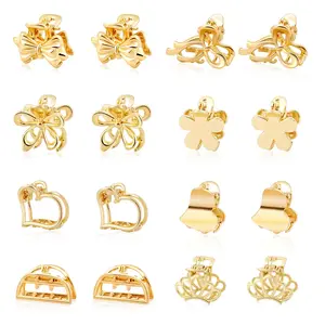 CWJCYTNSN 16PCS Small Metal Hair Claw Clips, Gold Mini Hair Clips for Thin Thick Hair, Cute Tiny Hair Clips, Little Flower Hair Jaw Clamps, Nonslip Bangs Pins Hair Accessories for Women Girls CWJCYTNSN