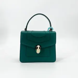Pre-owned Bvlgari Leather Top Handle Bag Calfskin Serpenti Forever Emerald Green small Crossbody 2ways