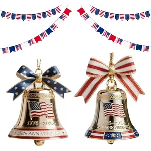2Pcs 250th Anniversary Bell Ornaments Copper Patriotic Red White Blue Enamel Commemorative Decor Collector's Keepsake Patriotic Home Decor 2026