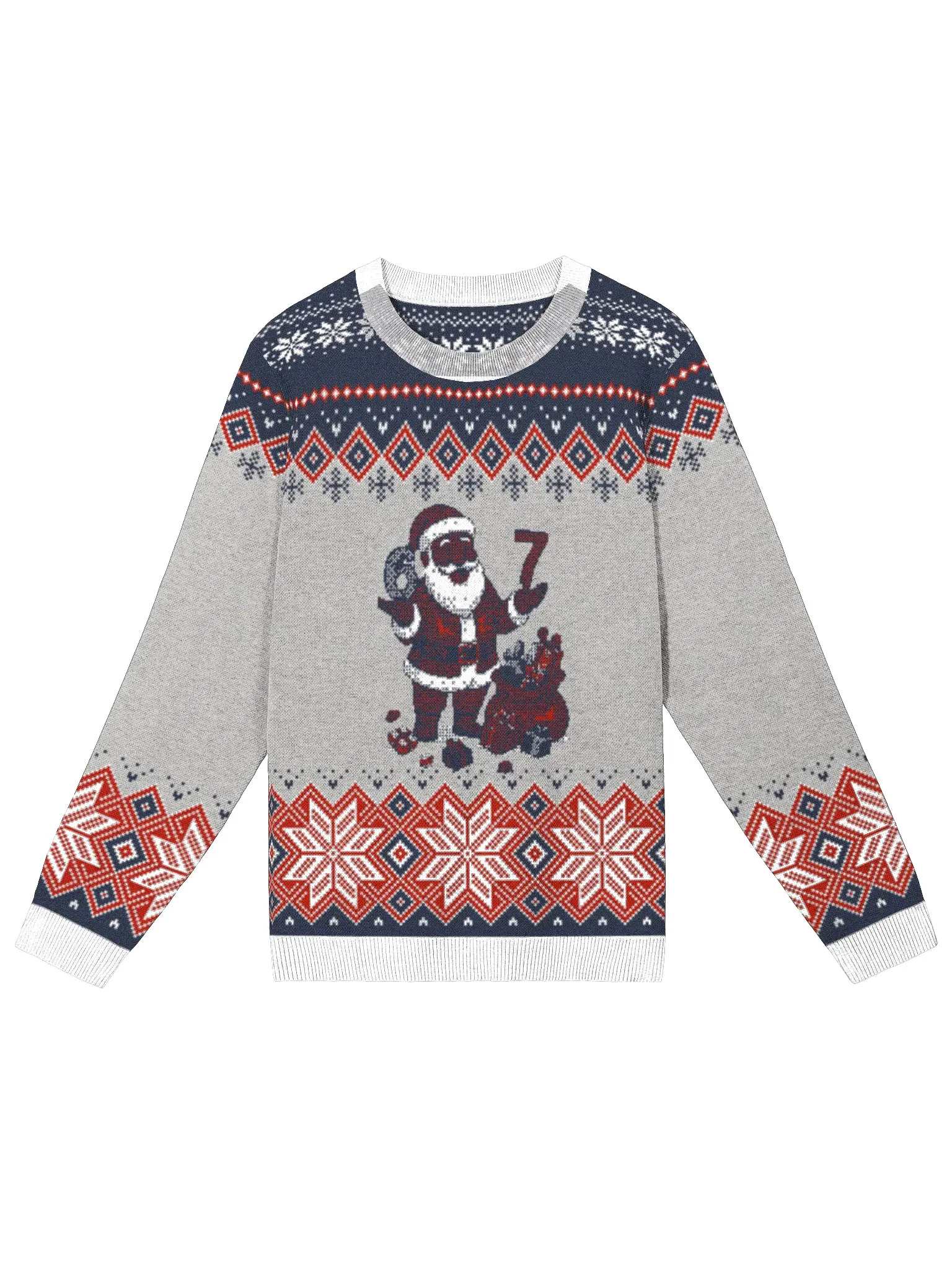 6 7 Ugly Christmas Sweater- Brown Santa- Unisex - Festive Santa Design & Snowflake Pattern for All - Perfect for Christmas Celebrations