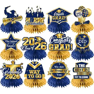 12Pcs Graduation Table Decorations 2026,Navy Blue and Gold Graduation Decorations,Graduation Centerpieces for Tables Class of 2026 Congrats Grad Table Toppers for Graduation Table Decor