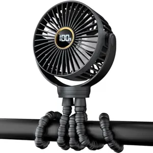 Mini Car Fan for Summer , Portable Stroller&Small Rechargeable Personal Fan, Baby Travel Essentials for Wagon, Car Seat, Treadmill, Battery Powered Biking Gear Accessories, 360° Rotation, 3-Speed, Display, Black Gifts For Dad Men