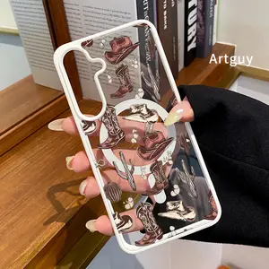 Magnetic Phone Case for Samsung Galaxy S24 Plus S25 Ultra S23 FE Ultra S22+ Western Cowboy Elements Pattern TPU Shockproof Anti-Scratch Durable Stylish Smartphone Cover