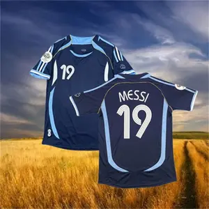 2006 Season Away Blue Messi 19 Short sleeve Soccer jersey