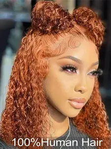 Orange Lace Front Wig Deep Wave Bob Curly Wig Human Hair, T Part Side Part Transparent Frontal Wigs, 13x4x1 HD Transparent Lace Pre Plucked Short Deep Water Wave Bob Lace Front Wigs