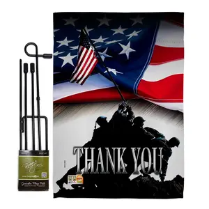 Breeze Decor BD-PA-GS-111088-IP-BO-D-US18-BD 13 x 18.5 in. Thank You Americana Patriotic Vertical Double Sided Mini Garden Flag Set with Banner Pole