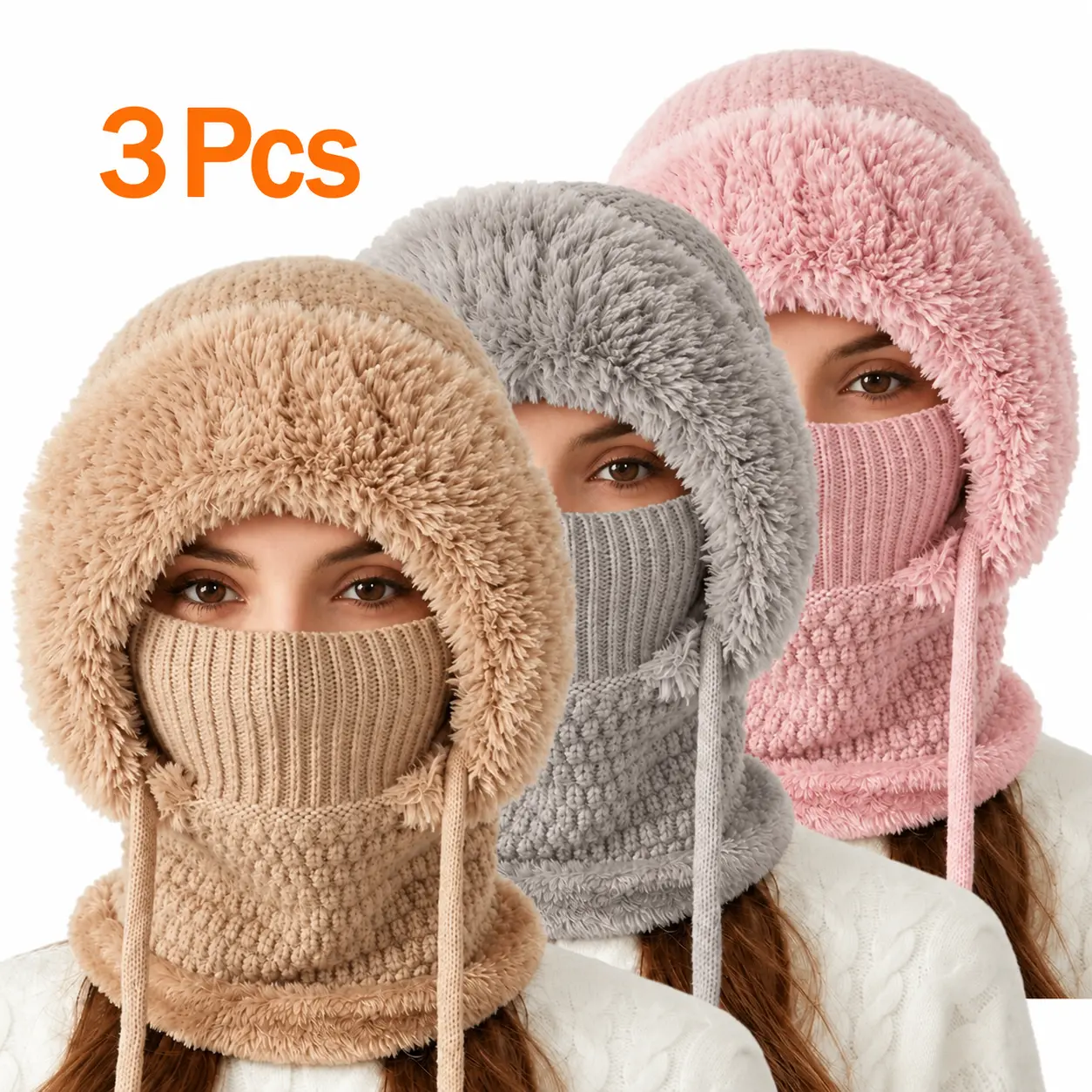 3PCS Winter Women’s Plush Hat – 3-in-1 Warm and Cozy Design for Daily Wear, Shopping and Holiday Travel, Perfect Gift for Her ﻿