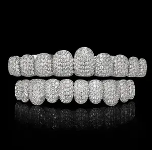 Gifted 2026  Out Full Grillz Silver Diamond Hip Hop Teeth Jewelry Men Rapper Singer Fashion Teeth Tooth Cap Removable Dental Jewelry