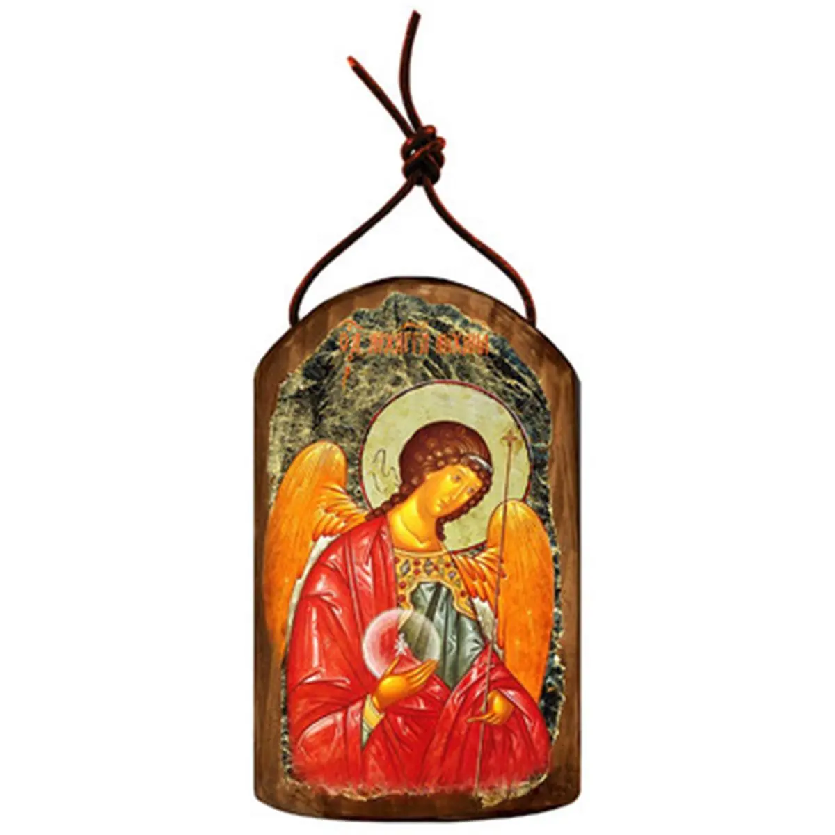 GDeBrekht 87027 Religious Saint Michael Wooden Icon Ornament, 0.5x1x4.75 in Hangable Rectangle Wall Mount Decor with Gold Leaf-Silver Leaf Accents, Authentic Old World Iconic Art Home Gift for Mothers Every Occasion