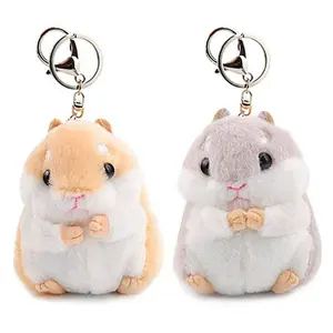 Set of 2 Cute Hamster Plush Keychains, Soft Stuffed Animal Keyrings, Adorable Bag Pendant Charms for Handbag Decoration