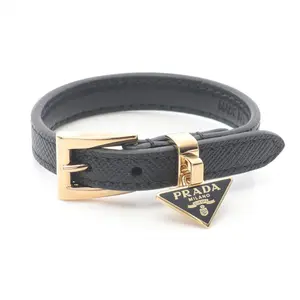 Pre-owned PRADA Stainless Small Leather Goods Triangle Logo Saffiano Leather Bracelet