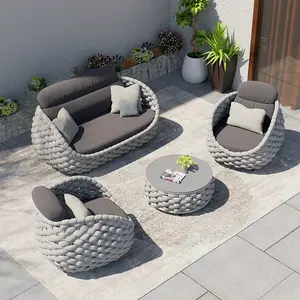 Homary Cocaro 4-Piece Outdoor Rope Weave Swivel Sofa Set with Coffee Table