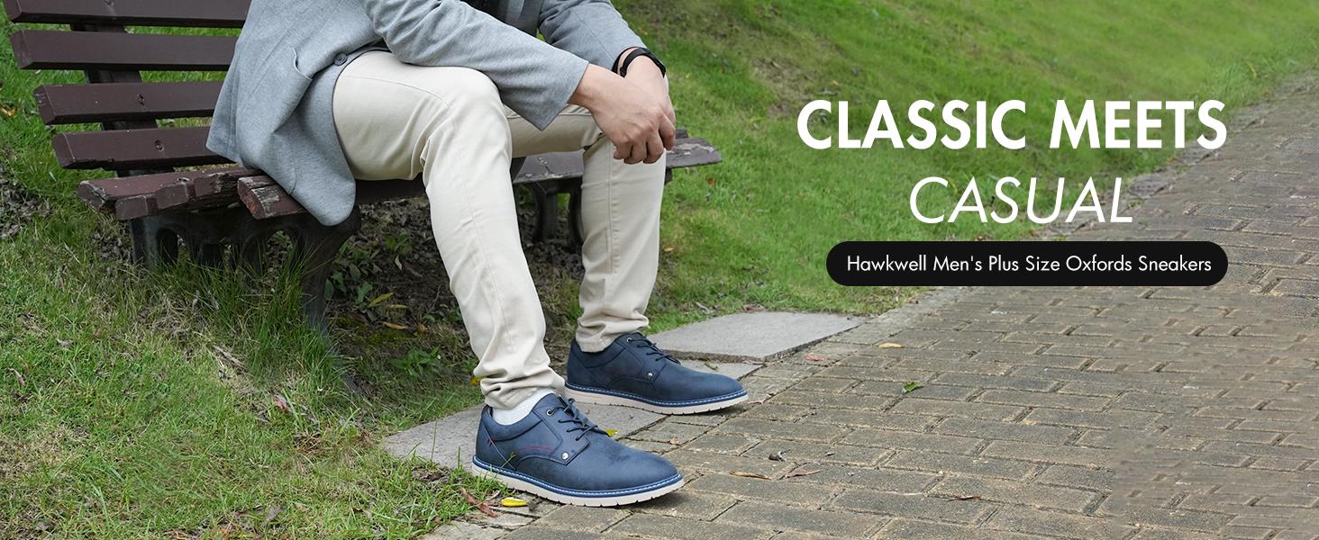 Hawkwell Men's Plus Size Casual Oxfords Shoes Comfortable Business Dress Sneakers