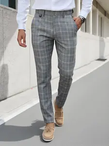 Men's British Style Plaid Casual Pants, Breathable and Comfortable for Work and Outings, Versatile Fashionable Trousers