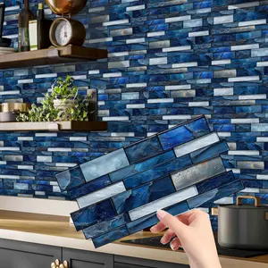 12/24/48PCS Irregular Tile Stickers | PVC Rendered Color Crystal Film Marble | Waterproof Oil-Proof Kitchen Bath Self-Adhesive Decor Decorative Wall Sticker