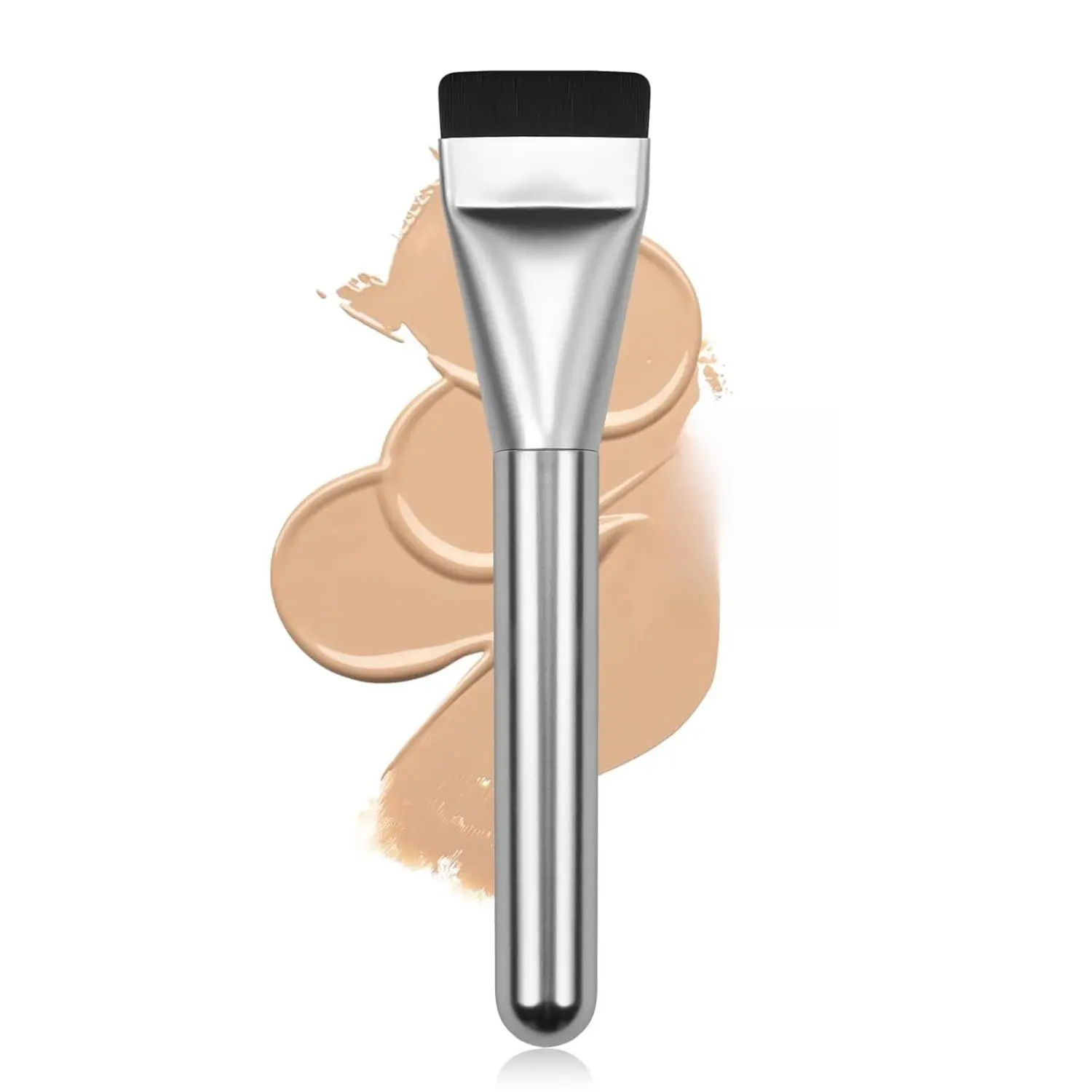 Flat Foundation Brush,Korean Makeup Brush Spatula Facial Brush for Liquid Foundation,Premium Face Makeup Brush for Blending Cream (Silver)