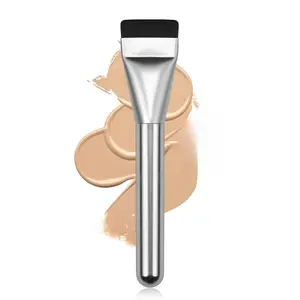 Best Flat Foundation Brush Korean Makeup Spatula for Liquid & Cream Blending Premium Synthetic Bristles Ultra Thin Soft Dense for Flawless Application Silver
