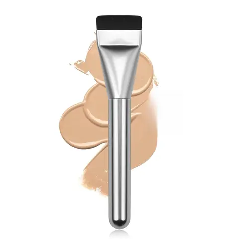 Flat Foundation Brush,Korean Makeup Brush Spatula Facial Brush for Liquid Foundation,Premium Face Makeup Brush for Blending Cream (Silver)