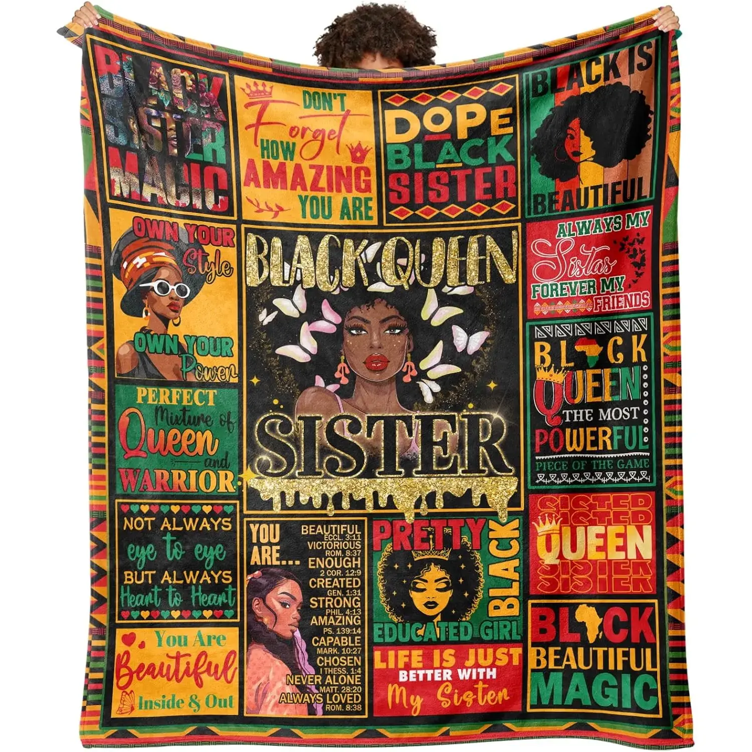 African American Sisters Gifts Blanket, African Gifts for Women, Black Sister Throw Blanket for Birthday Christmas ，Printed on One Side with a Plain White Back, Halloween Thanksgiving Christmas Gift