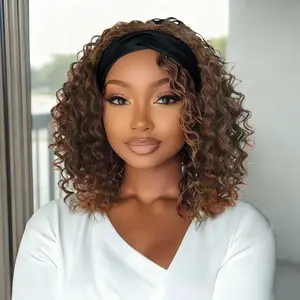 14 inch headband wig twisted curly wig short curly headband wig natural wig suitable for women, non adhesive semi wig synthetic hair curly wig