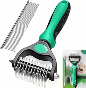 Pet Friendly Double-Sided Dematting Undercoat Rake and Comb for Effective Hair Removal and Shedding Control in Dogs & Cats (Small, Green)