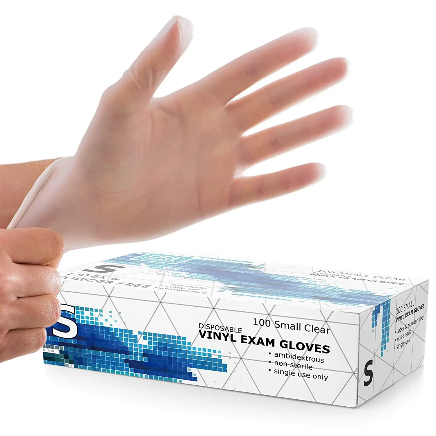 Dre Health Powder Free Disposable Gloves - Clear Vinyl Medical Exam Gloves, 100 Pack, Small Dre Health