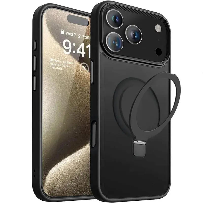 Entronix Magnetic Wireless Phone Case for iPhone 18/17/15 Pro/Pro Max - Translucent Frosted Matte Grip, Shockproof, Dustproof, Oil-Resistant, Anti-Fingerprint, Durable Protector with Kickstand, 38-mag Auto Hold, Auto Magsafe Snap, Mobile Phone Accessories