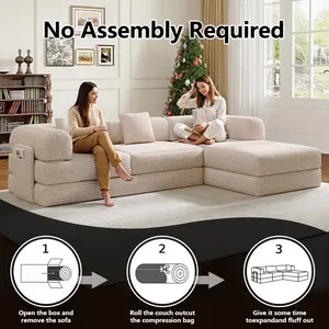 L-shaped convertible modular sofa bed, double-sided use, chaise lounge, corduroy cover, storage bag single fixed shape living room. couches Oversized Plush Boneless Velvet Foldable kingdom sectional Modern Chenille Set Cloud Down Blend Loveseat comfy same