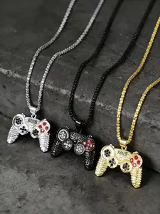 Stylish Stainless Steel Necklace with Gemstone Game Controller Pendant, Unisex Appeal, Unisex Gift for Gamers, Perfect for Special Occasions