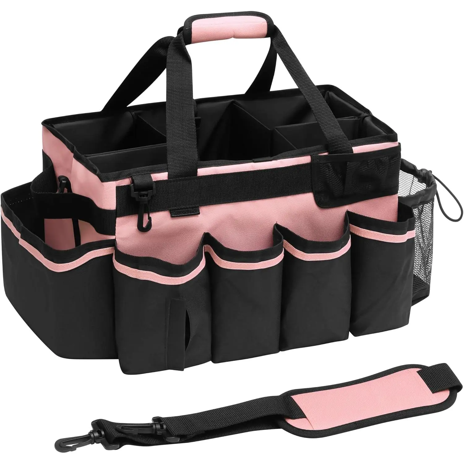 Large Cleaning Supplies Bags for Housekeepers, Professional Wearable Cleaning Supply  for House Cleaners Detail  Cleaning Supplies Organizer with Handle, Pink