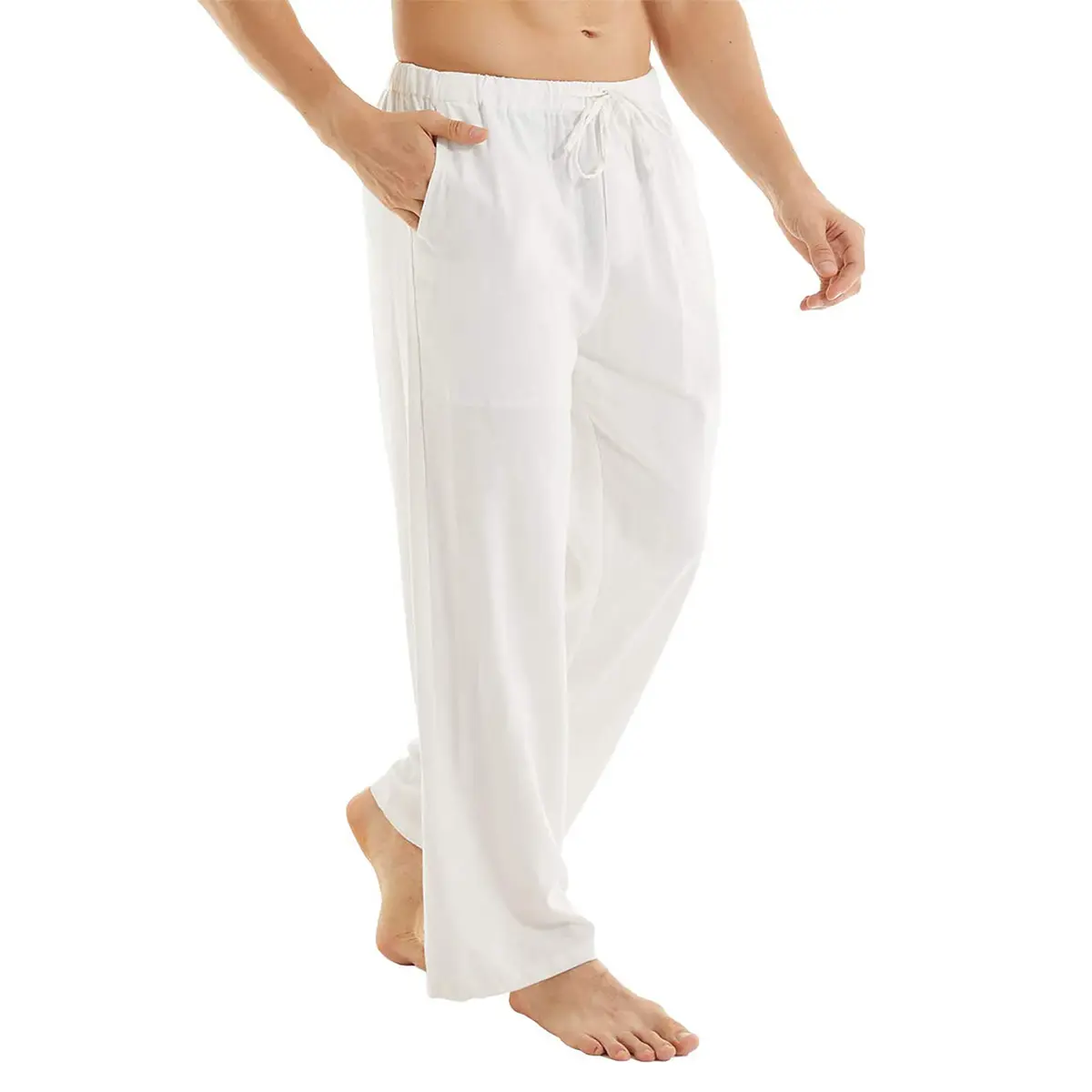 Men's Linen Cotton Yoga Pants Casual Loose Sweatpants Beach Trousers Lounge Pants CK2027 baggy sweatpants Menswear Pocket