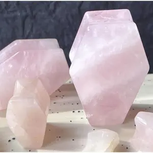 PAIR Rose Quartz Organic Stone Double Flare Coffin Shaped Plugs Gauges